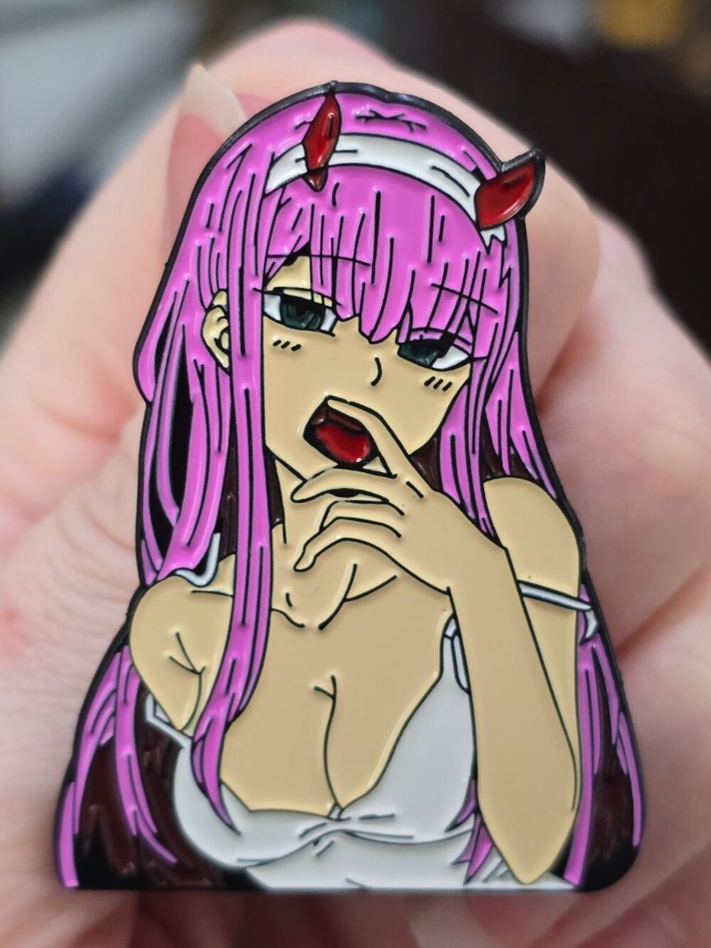 Anime ✦ Pink Demon Girl Enamel Pin ✦ Horns Cute Gothic Waifu Art Accessory XS